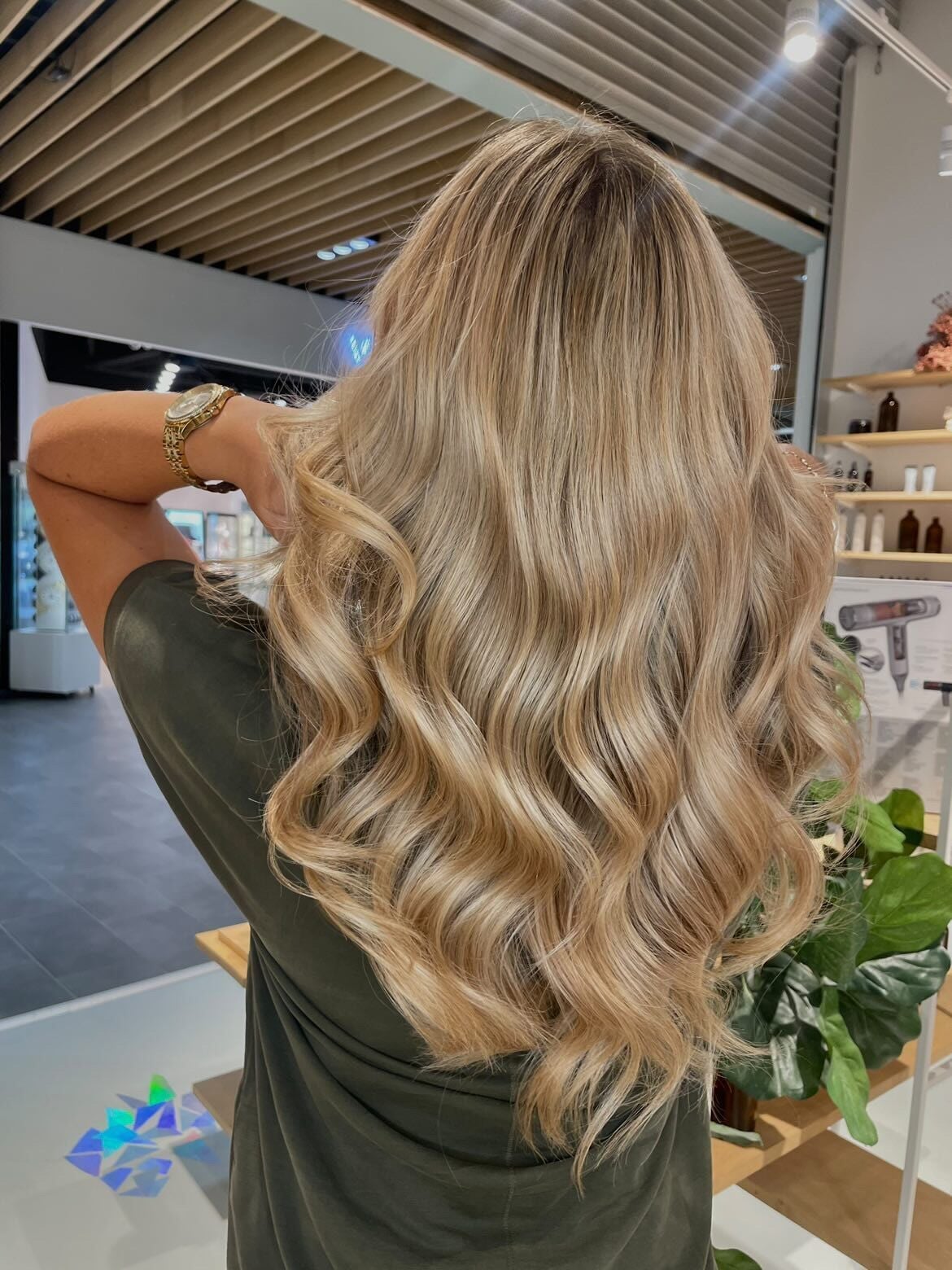 Mid-Back Honey Blonde With Lighter Balayage and Curtain Bangs — Honey Blonde Hair Inspiration