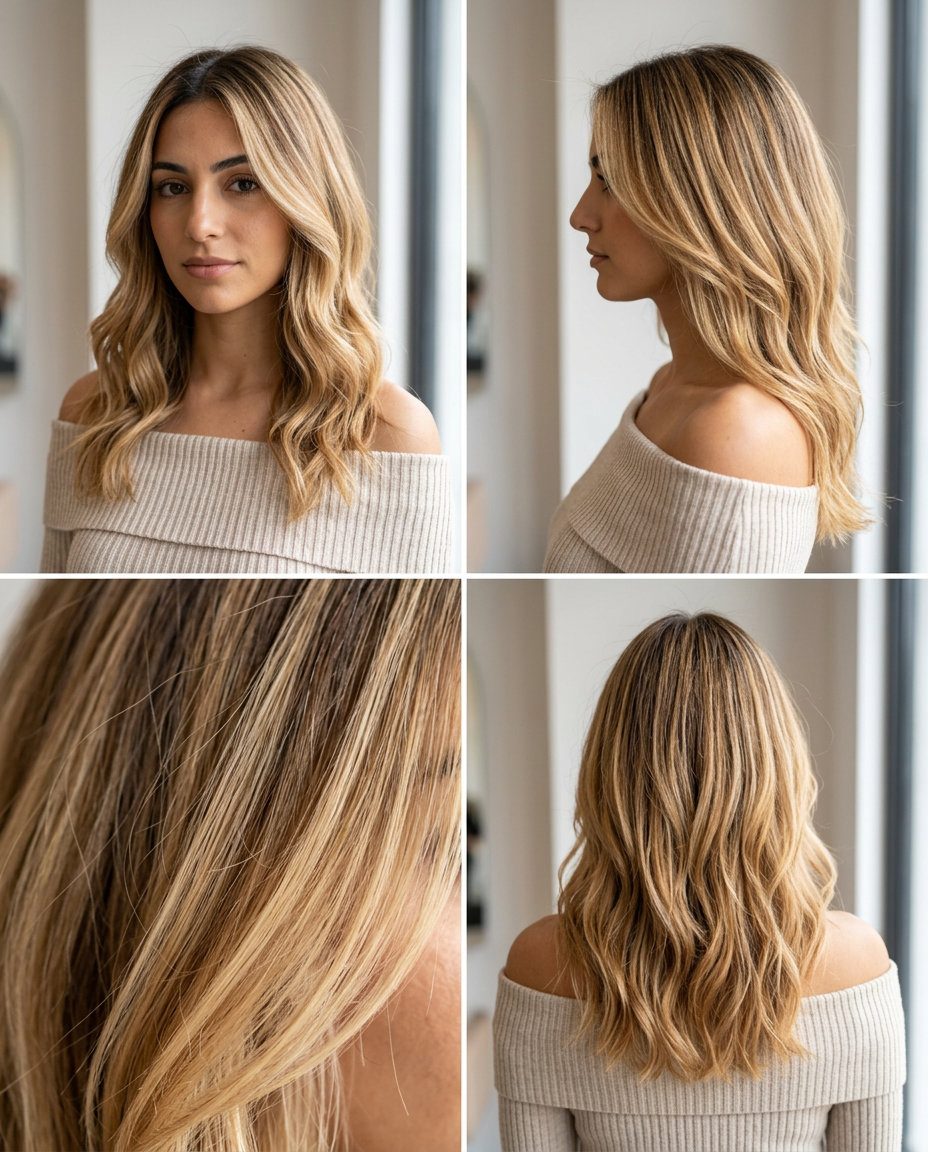Honey Blonde Air Touch Balayage 2026 long layered honey blonde balayage with golden & buttercream, air touch technique — effortless french chic