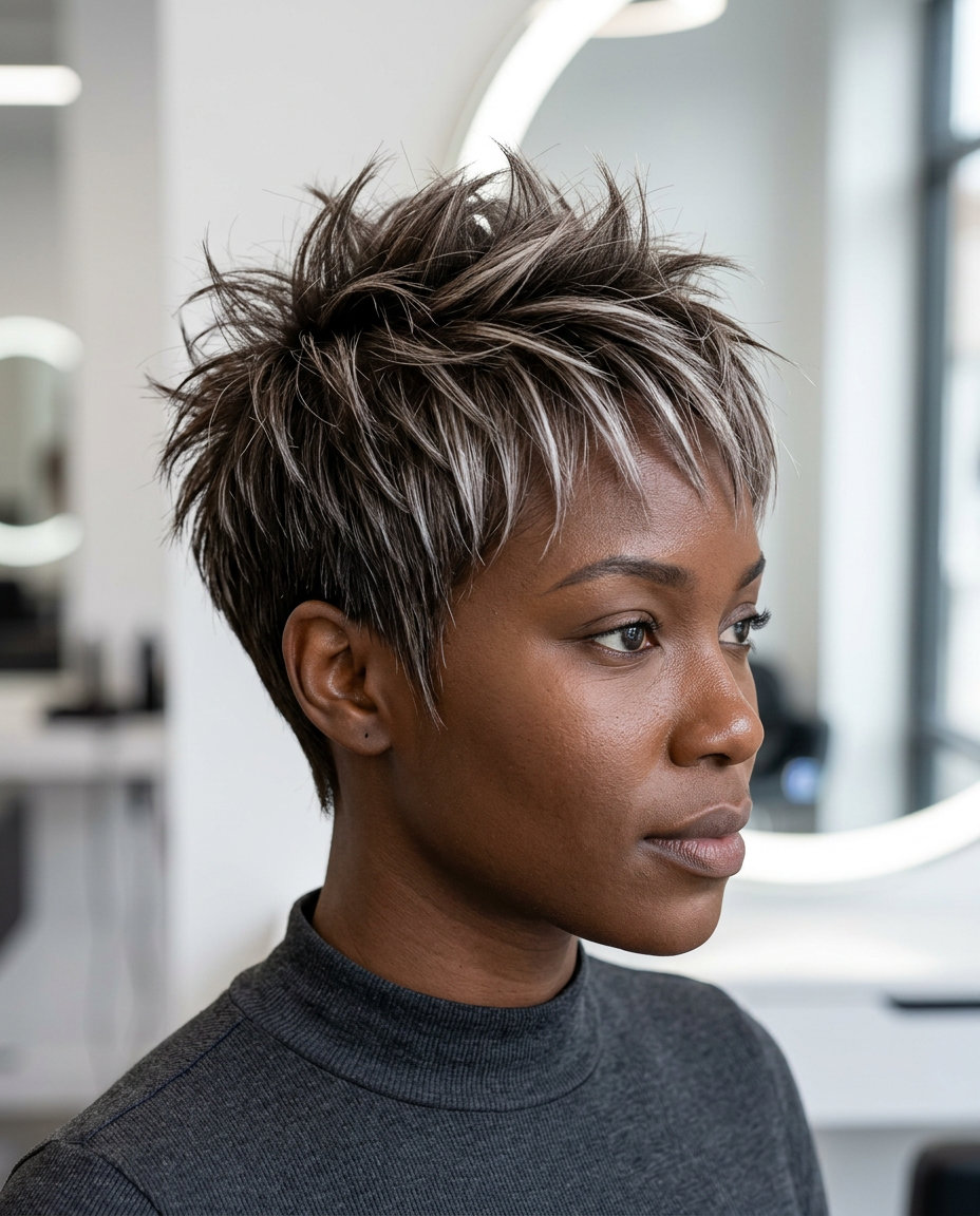 Iced Mocha Pixie Crop 2026: Edgy Cool short iced mocha pixie crop with ash blonde micro-lights and razored texture for edgy cool
