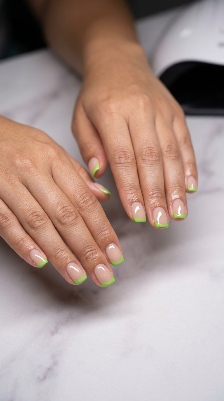 Zesty Lime Micro French nails for june manicure ideas - summer trends 2026. Playful and chic.