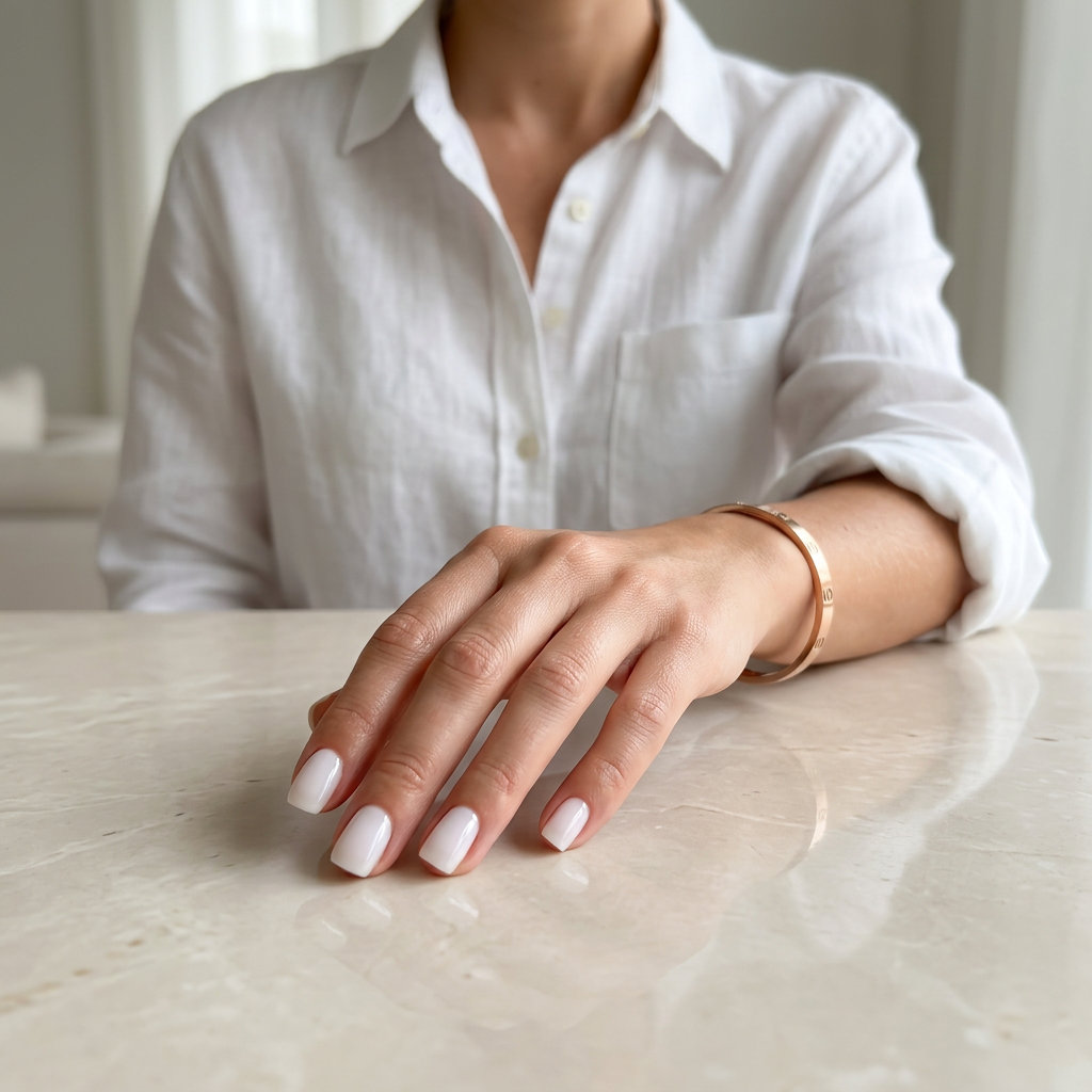 Milky white jelly gloss short square nails for june nails ideas - summer 2026. Clean, minimalist, polished look.