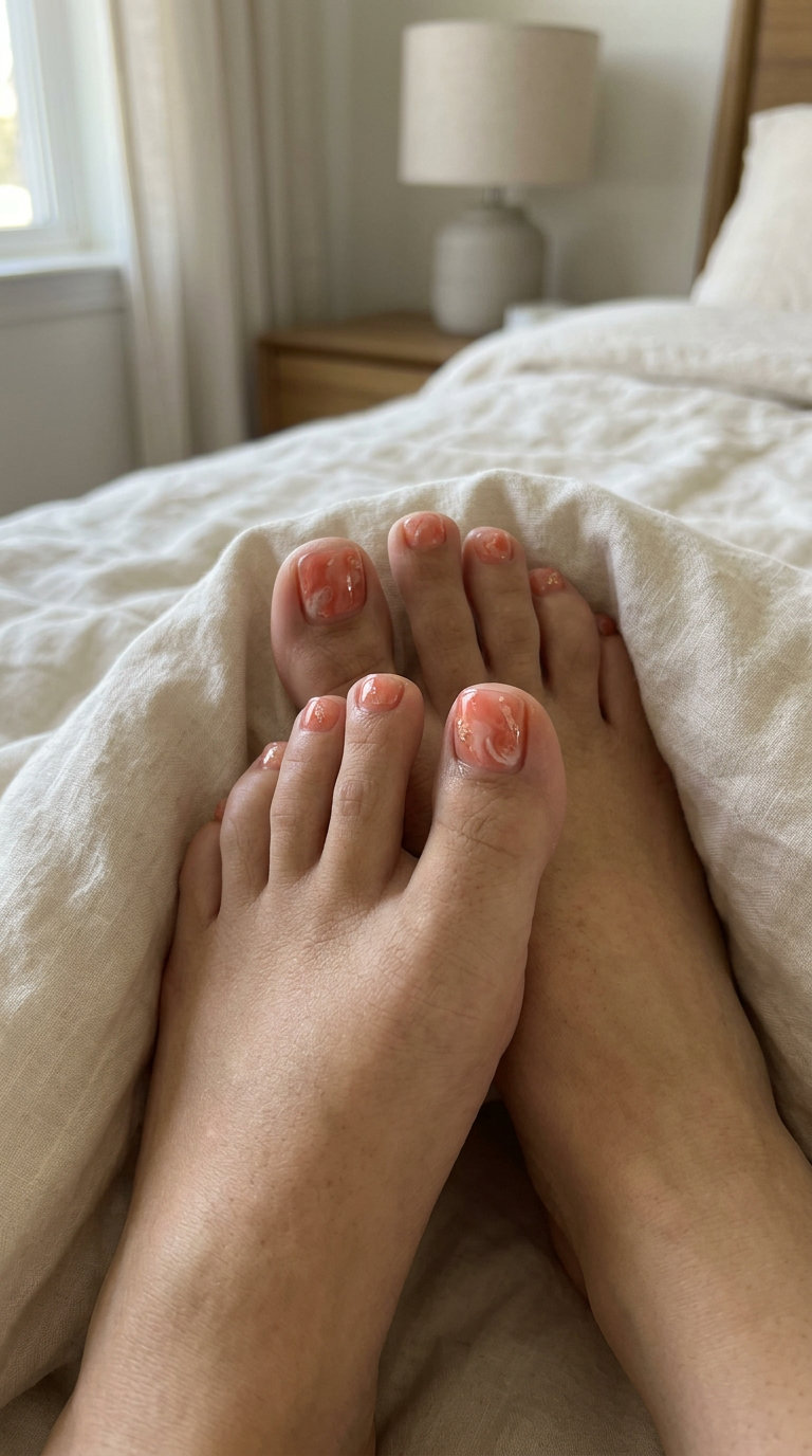 Coral Reef Marble toenails for summer 2026. Bohemian and artistic for beach vacations and summer events.