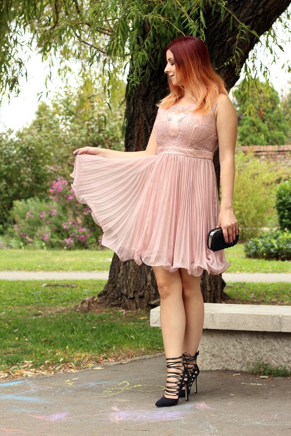 Light Pink A-line Dress with Embellished Square Neckline — Light Pink Dress Ideas