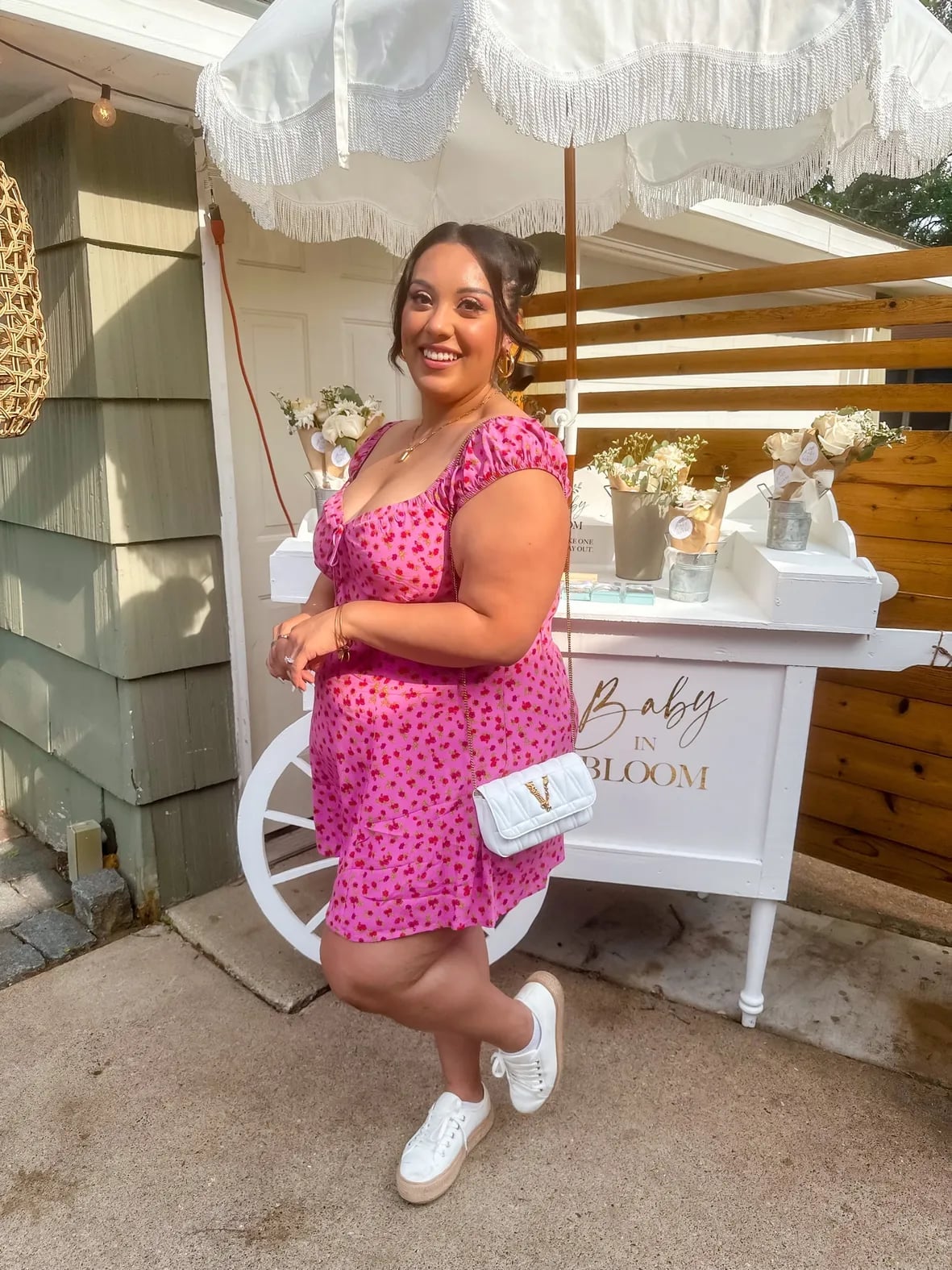 Pink Mini Dress with Heart Print and Puff Sleeves — Light Pink Dress Ideas