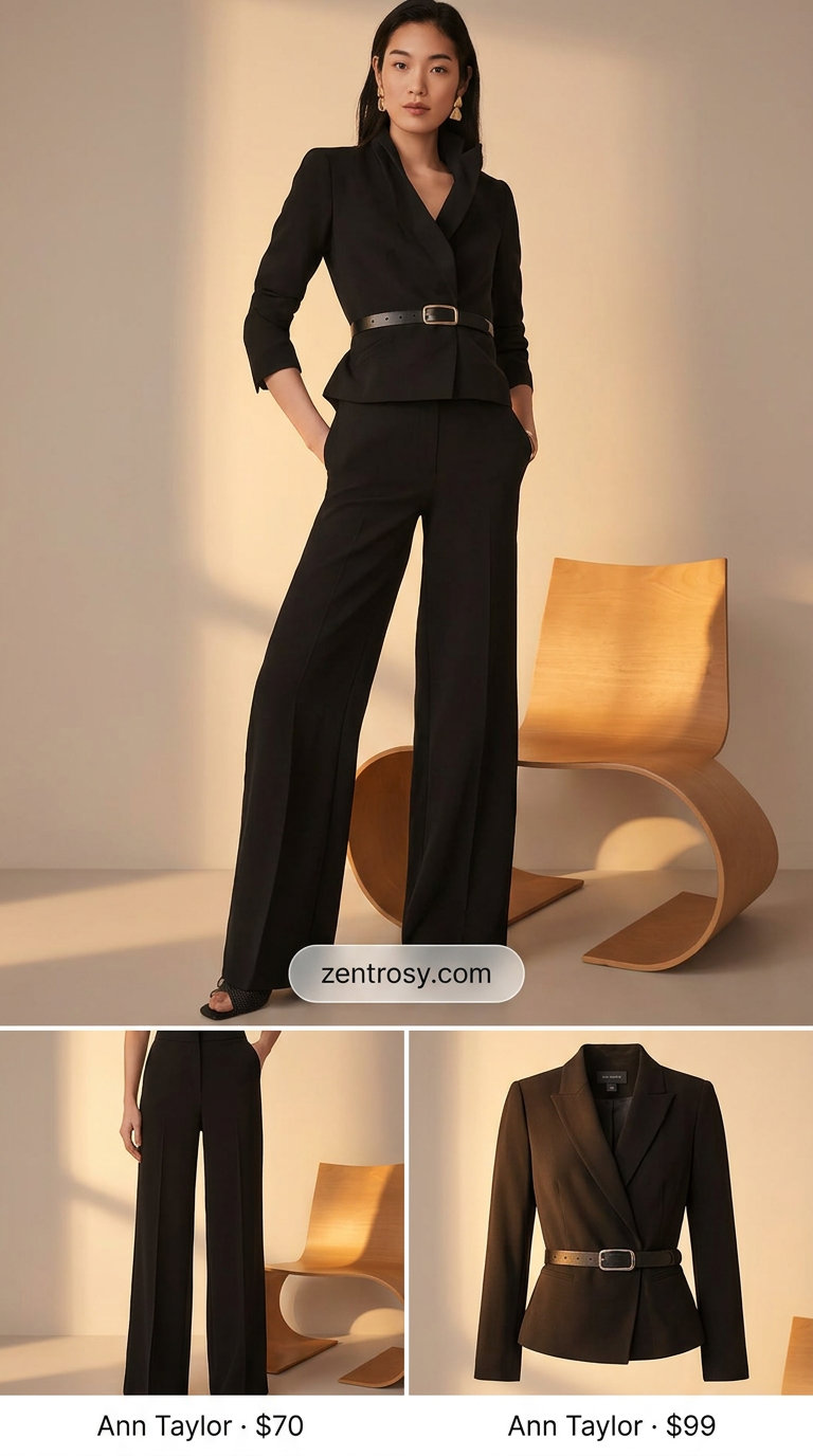 Evening Summer Blazer Outfits 2026: Black Lightweight summer blazer outfits for women 2026: Black blazer with sequin camisole, wide-leg trousers, and strappy heels for an evening out.