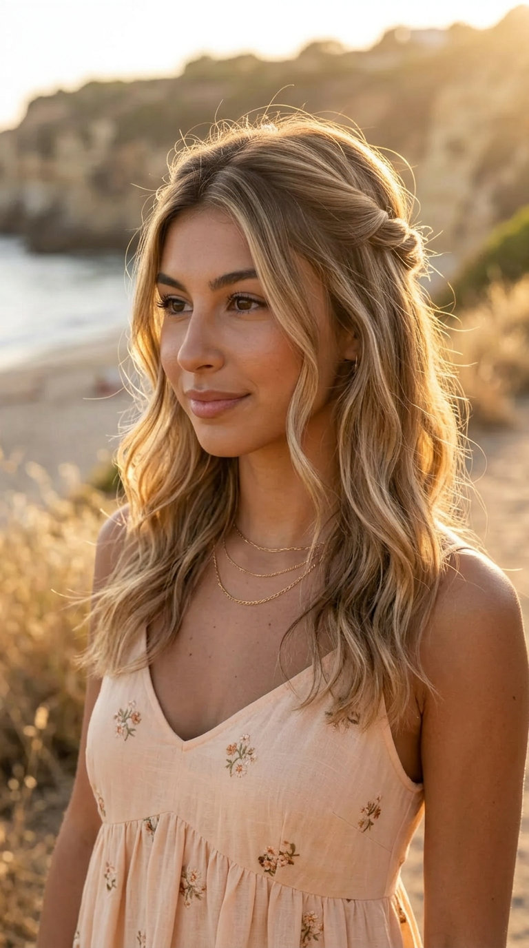 long lived-in linen blonde half-twist with honey and warm gold for summer quick hairstyles 2026