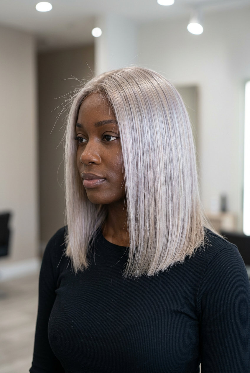 Luminous Iridescent Ash Blonde Bob 2026 short ash blonde bob with iridescent silver-pearl gloss, no bangs — glamorous date night