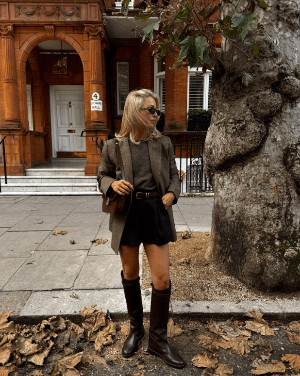 Tweed Blazer and Knee-High Boots for an Autumnal Vibe — Fall to Winter Outfits
