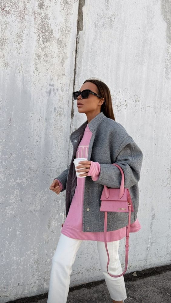 Pink Sweater and White Trousers: A Pop of Color in Winter Neutrals — Comfy Winter Outfits