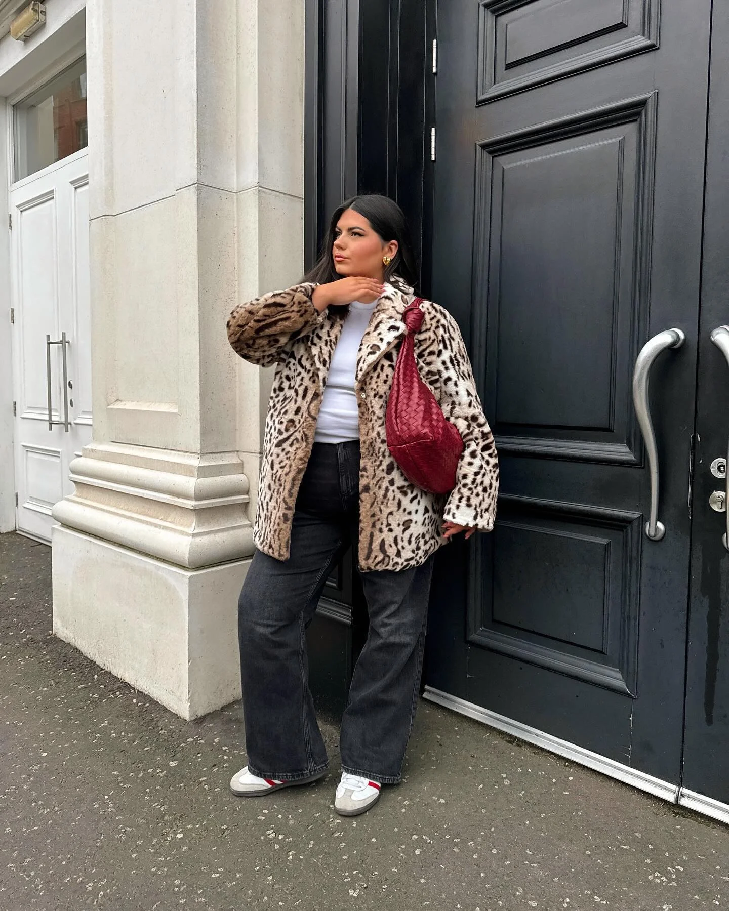 Bold Statement: Leopard Faux Fur Coat Over Turtleneck — Winter Outfits for Plus Size Women