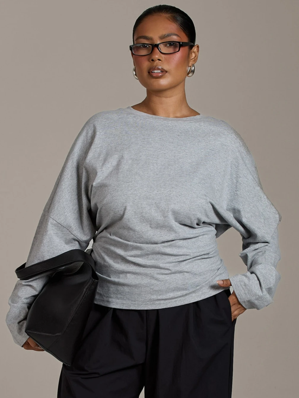 Athleisure Chic: Cinched Waist Sweatshirt with Wide-Leg Trousers — Winter Outfits for Plus Size Women