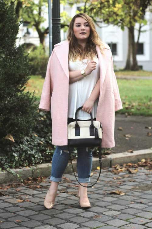 Soft Pastel Outerwear: Textured Wool Blend Coat — Winter Outfits for Plus Size Women