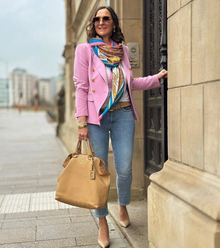 Pink Blazer and Denim for Smart Casual Polish — Winter Outfits for Women Over 60