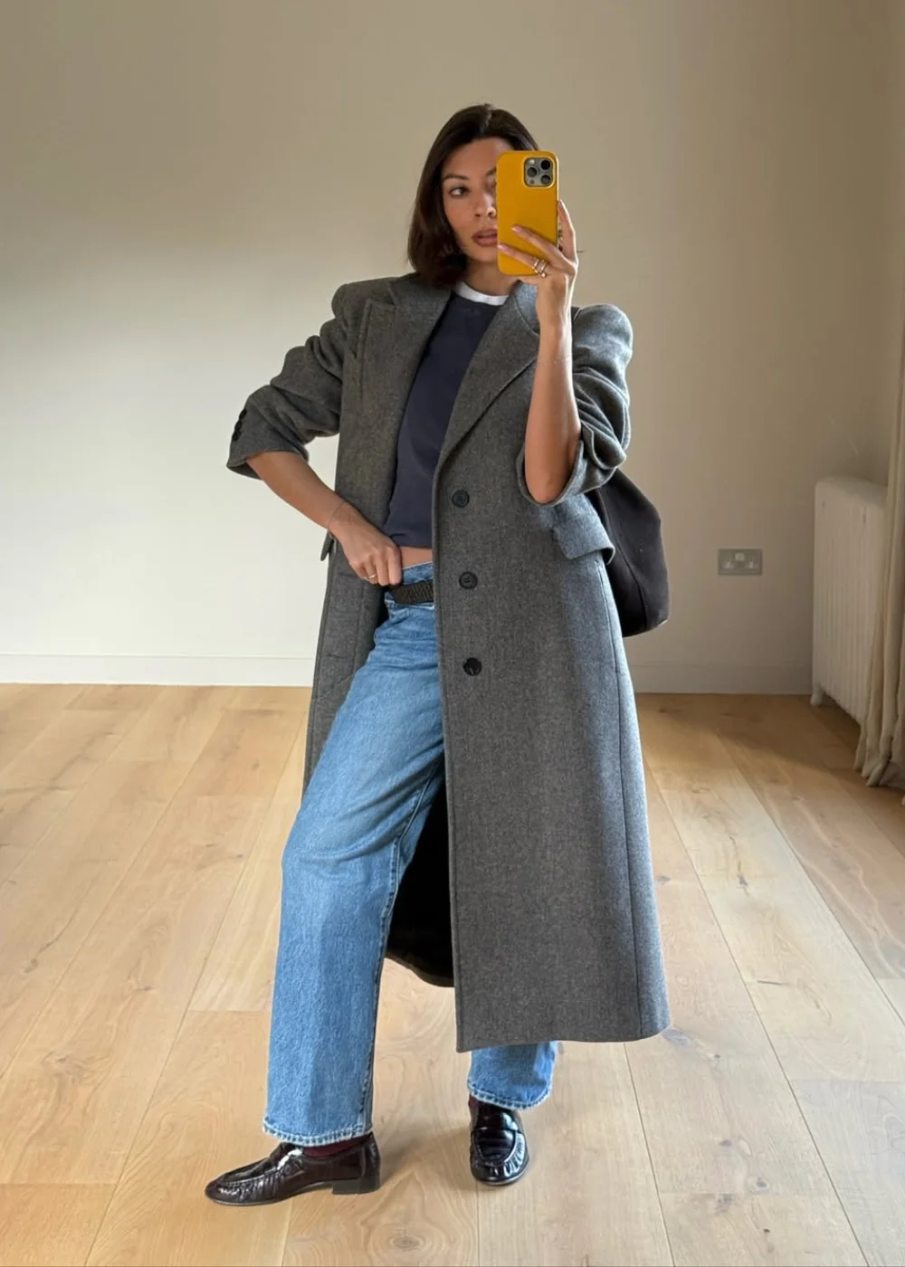 Oversized Wool Coat Over Denim for a Chic Casual Vibe — Winter Teacher Outfits