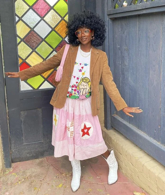 Playful Patchwork Skirt and Blazer for a Unique Church Outfit — Winter Church Outfits