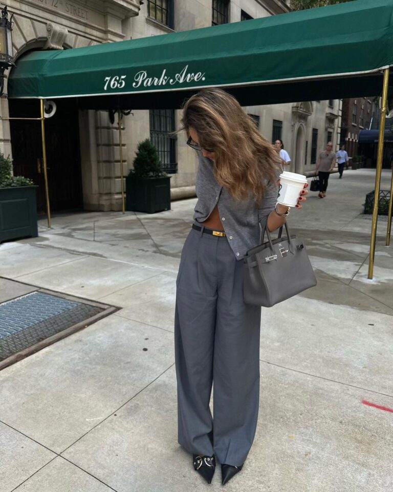 Chic Grey Wool Trousers with Knit Cardigan Chic Grey Wool Trousers with Knit Cardigan — Winter Photoshoot Outfits
