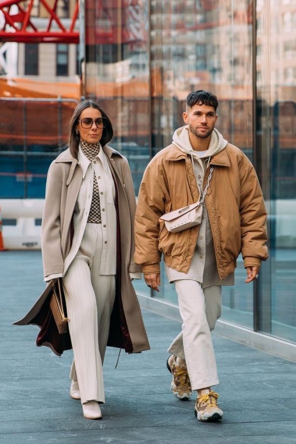 Textural Contrast: Trench Coat and Puffer Jacket for an Urban Winter Family Style — Winter Family Photo Outfits