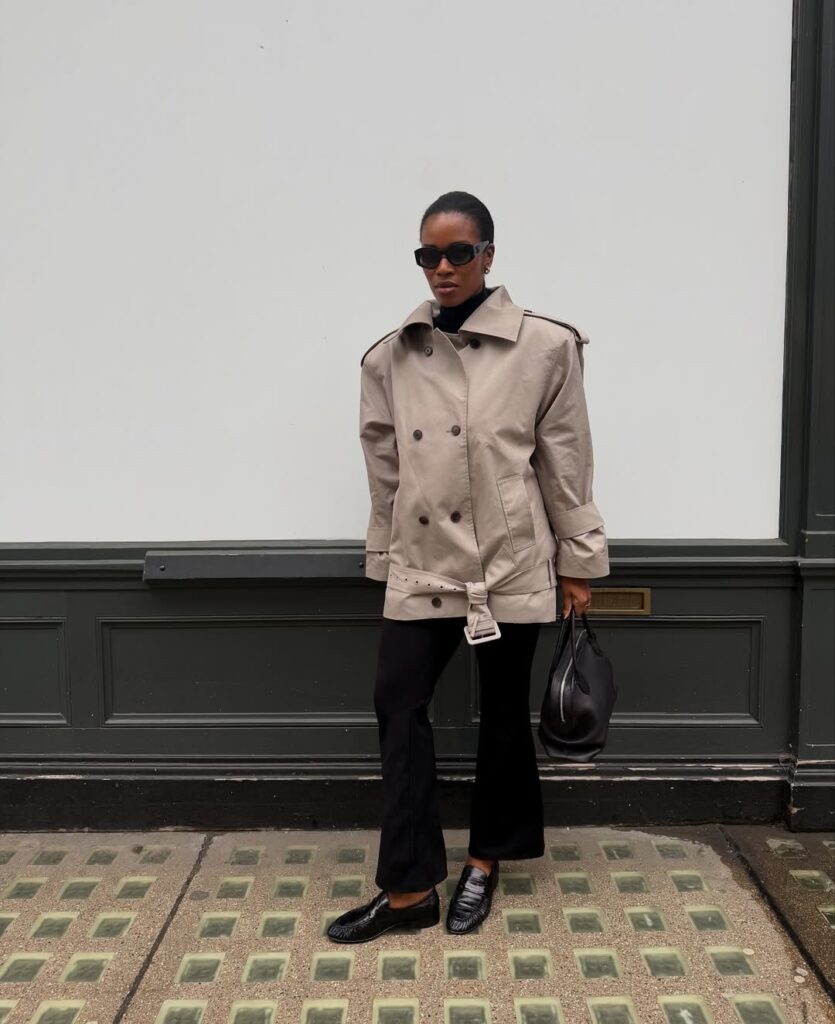 Sophisticated Beige Trench Coat with Flared Trousers Sophisticated Beige Trench Coat with Flared Trousers — Winter Outfits for Petite Women