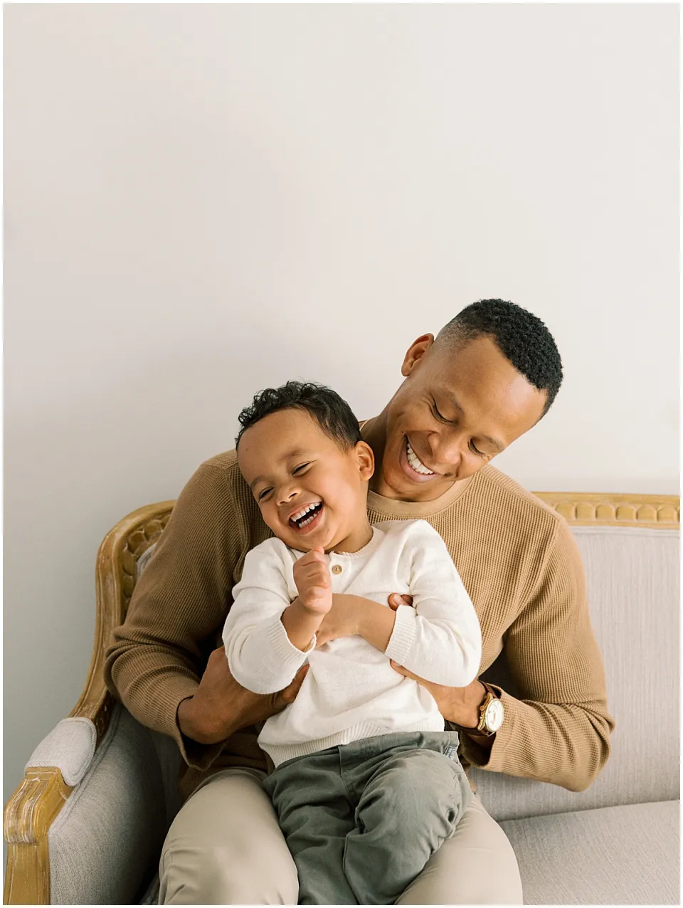 Warm Neutrals: Waffle Knit Sweater and Soft Tones for a Tender Family Moment — Winter Family Photo Outfits