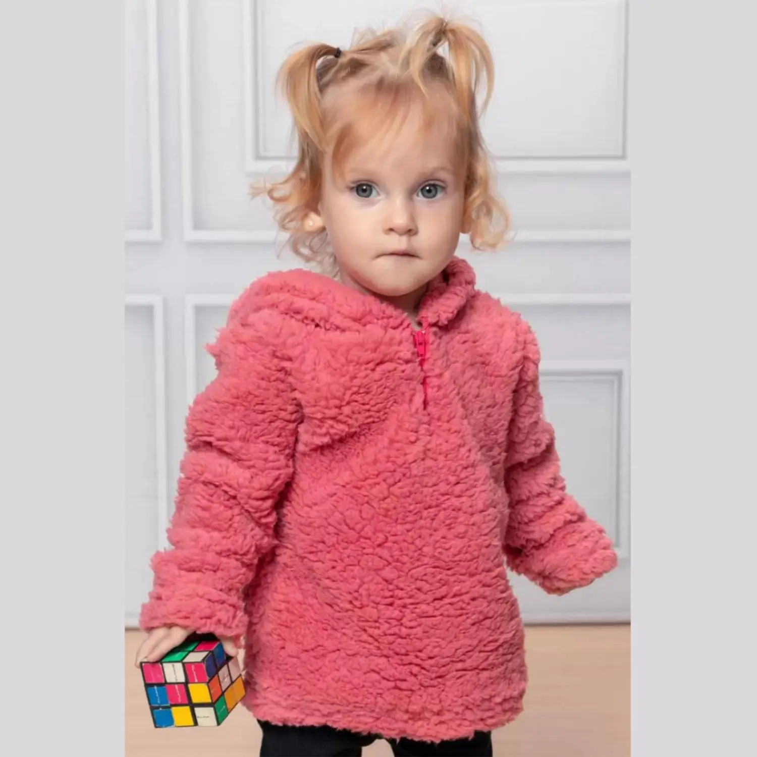 Cozy Pink Sherpa Half-Zip Hoodie for Casual Warmth — Winter Outfits for Kids