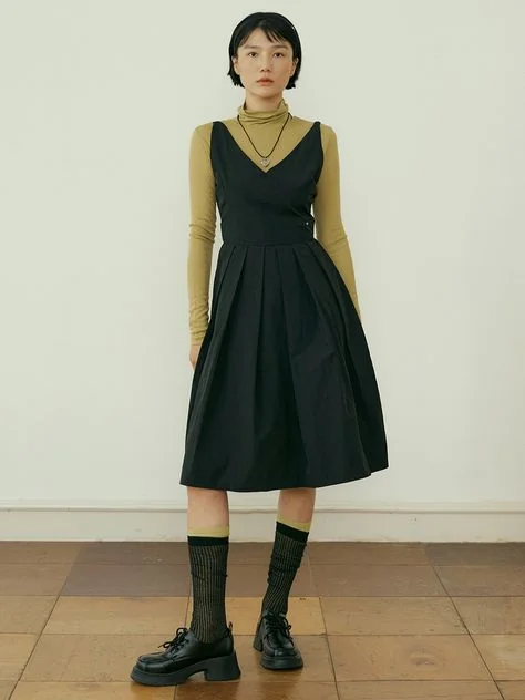 Turtleneck Under Sleeveless A-Line Dress — Modest Winter Outfits