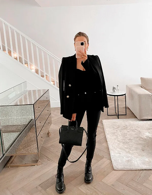Monochromatic Black Blazer Ensemble — Modest Winter Outfits