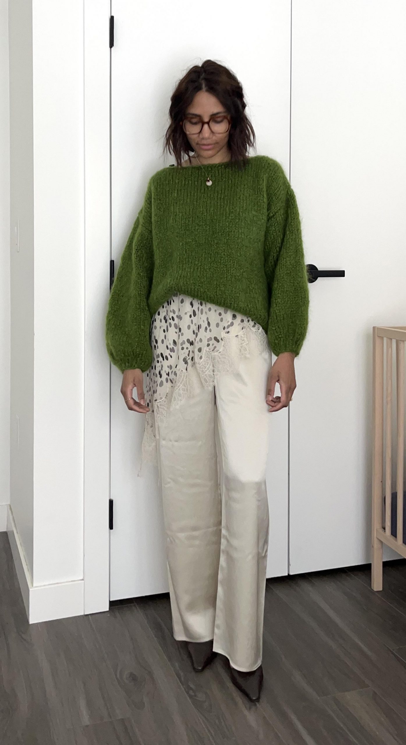 Textural Contrast: Chunky Knit and Satin Trousers — Scandinavian Winter Outfits