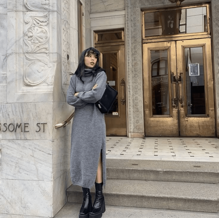 Grey Turtleneck Knit Dress — Modest Winter Outfits