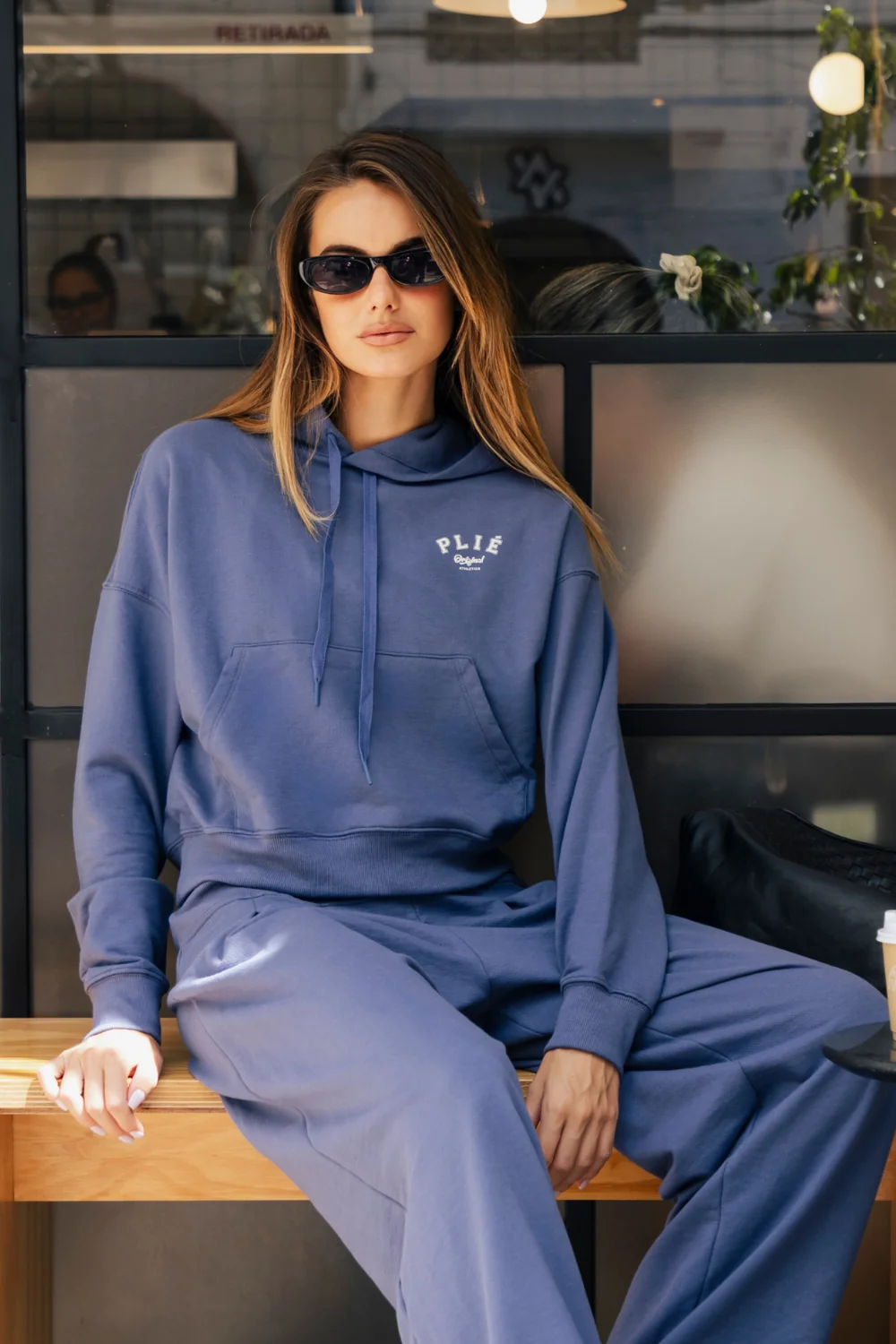 Coordinated Blue Fleece Hoodie and Wide-Leg Pants Set — Winter Athleisure Outfits