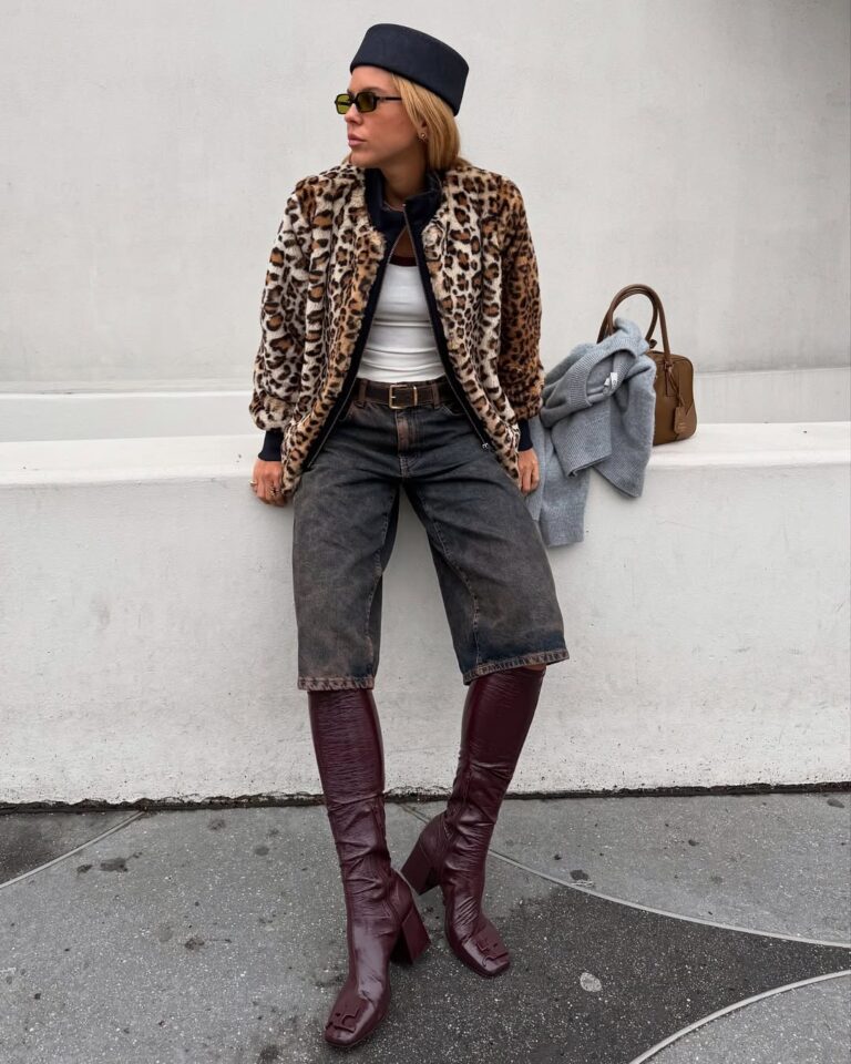 Bold Knee-High Boots with Denim Culottes and Bomber Jacket Bold Knee-High Boots with Denim Culottes and Bomber Jacket — Winter Boots Outfits