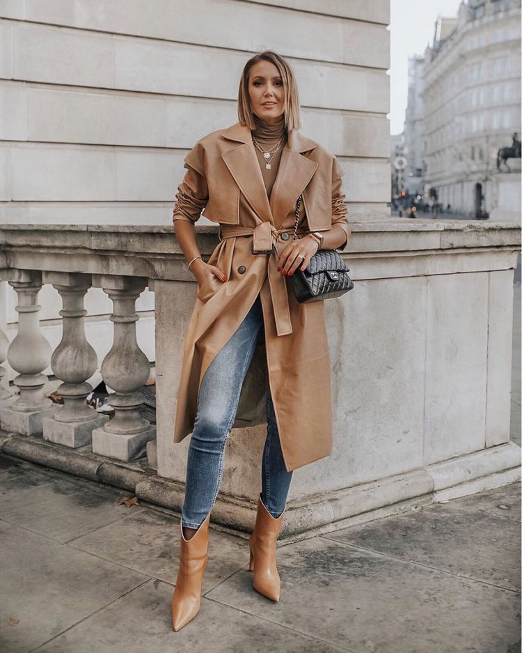 Tan Trench Coat with Fitted Jeans and Ankle Boots Tan Trench Coat with Fitted Jeans and Ankle Boots — Winter Capsule Wardrobe