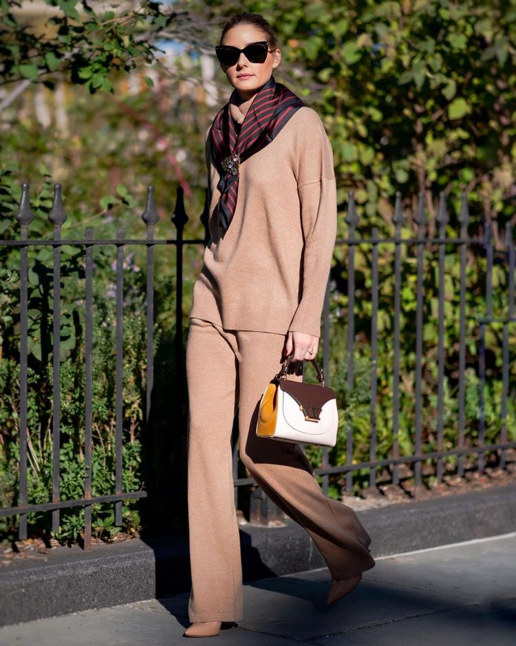 Matching Camel Knit Set with Patterned Scarf Matching Camel Knit Set with Patterned Scarf — Winter Capsule Wardrobe