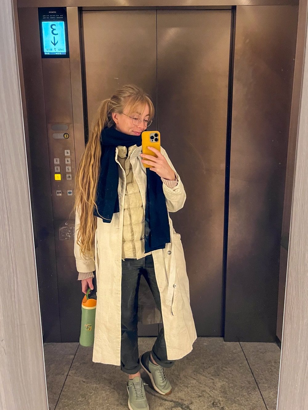 Layered Neutrals: Trench Coat over Puffer Vest — Japan Winter Outfits