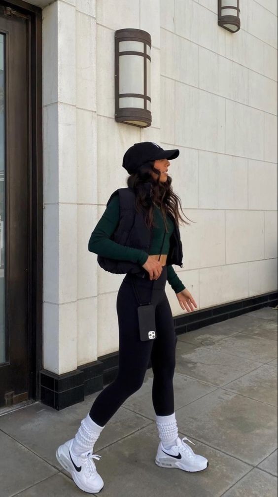 Outfit Idea — White Sneakers Complete This Casual — Puffer Vest Outfits