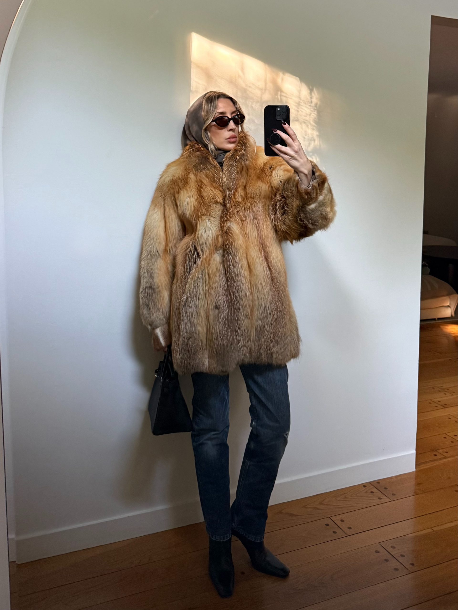 Oversized Shearling Coat with Polished Accessories — Shearling Coat Outfits