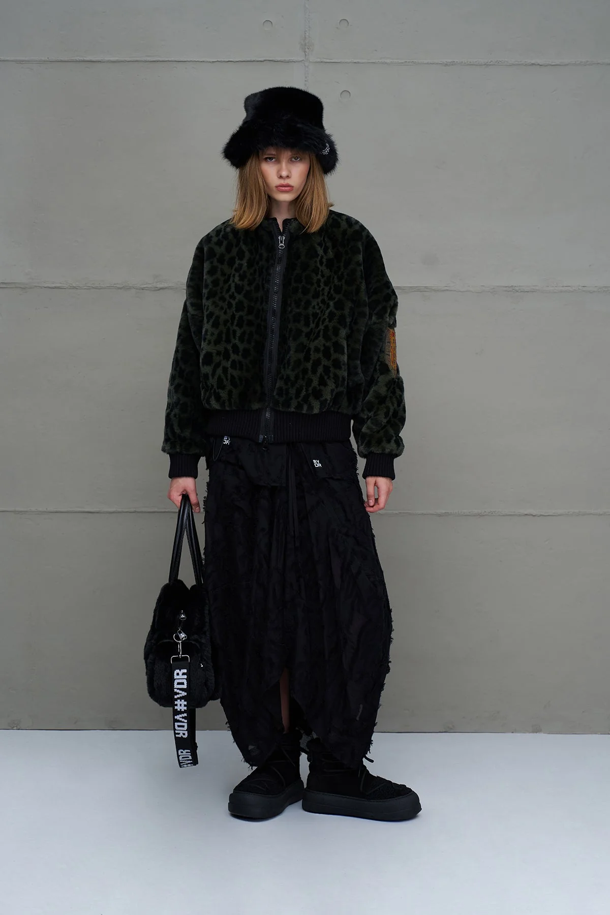 Avant-Garde Green Leopard Bomber with Matching Hat Avant-Garde Green Leopard Bomber with Matching Hat — Leopard Coat Outfits