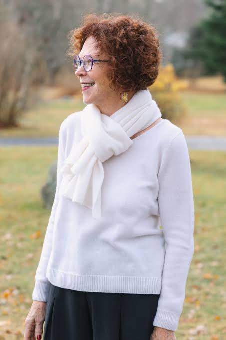 Classic White Sweater and Scarf for Effortless Winter Style — Winter Outfits for Women Over 70
