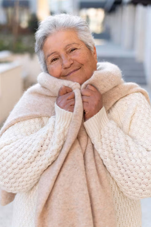 Cozy Cream Cable Knit Sweater with Soft Beige Scarf — Winter Outfits for Women Over 70