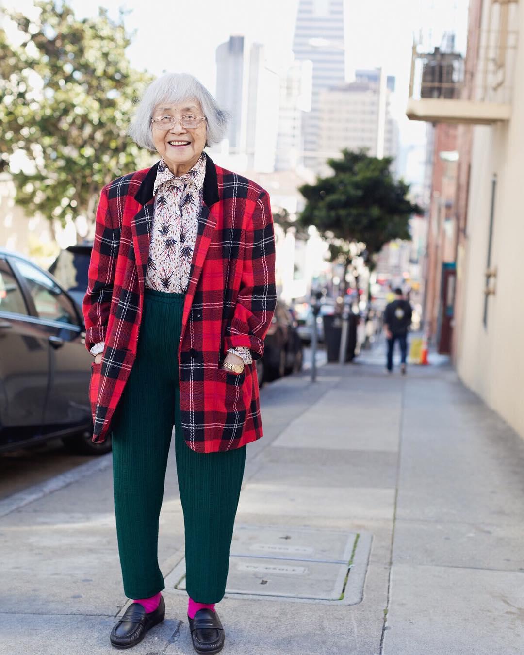 Plaid Blazer with Green Trousers for Smart Casual Style — Winter Outfits for Women Over 70