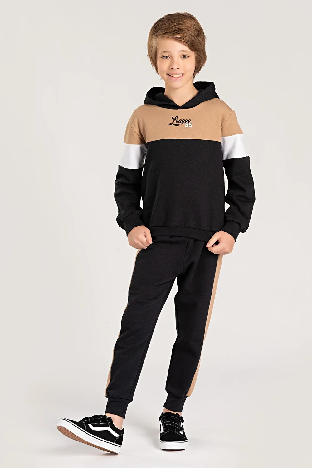 Modern Color-Blocked Hoodie with Tracksuit Pants — Winter Outfits for Kids