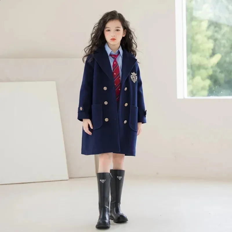 Smart Navy Double-Breasted Coat for School or Formal Occasions — Winter Outfits for Kids