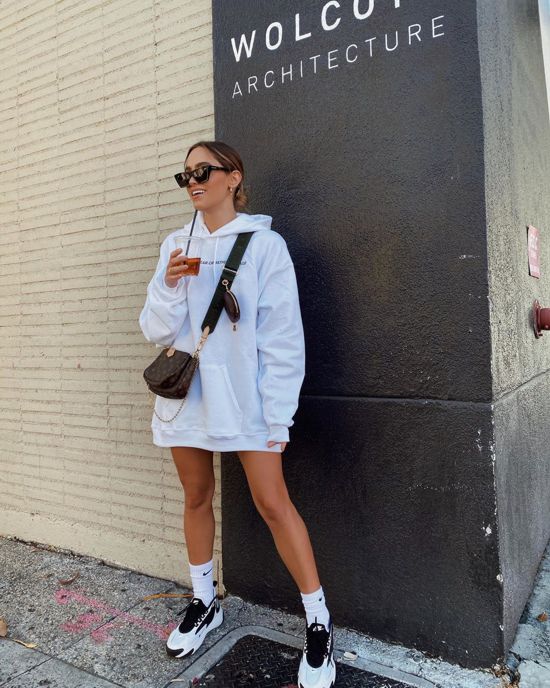 Monochromatic White Hoodie with Black Accents — Hoodie Outfits