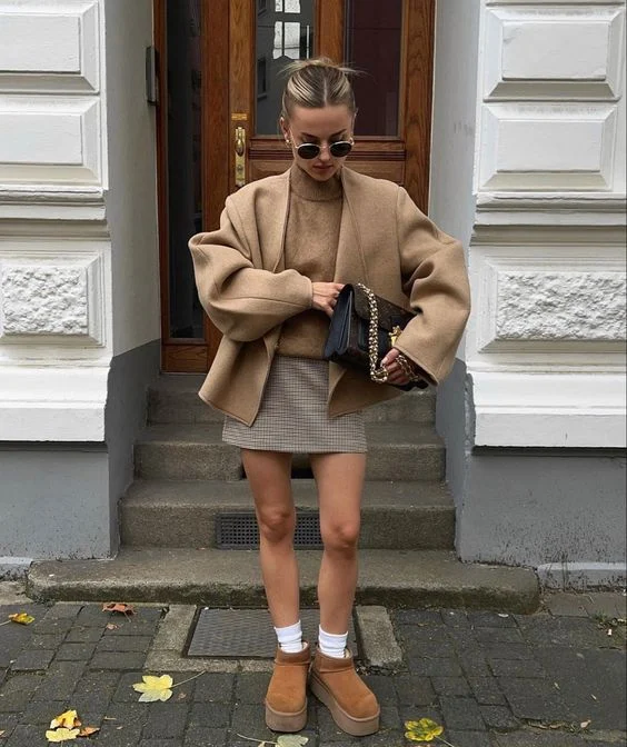 Smart Casual with Plaid Mini Skirt and Blazer — Ugg Boots Outfits