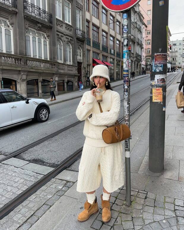 Relaxed Cream Knit Set with Tan Suede Boots — Suede Boots Outfits