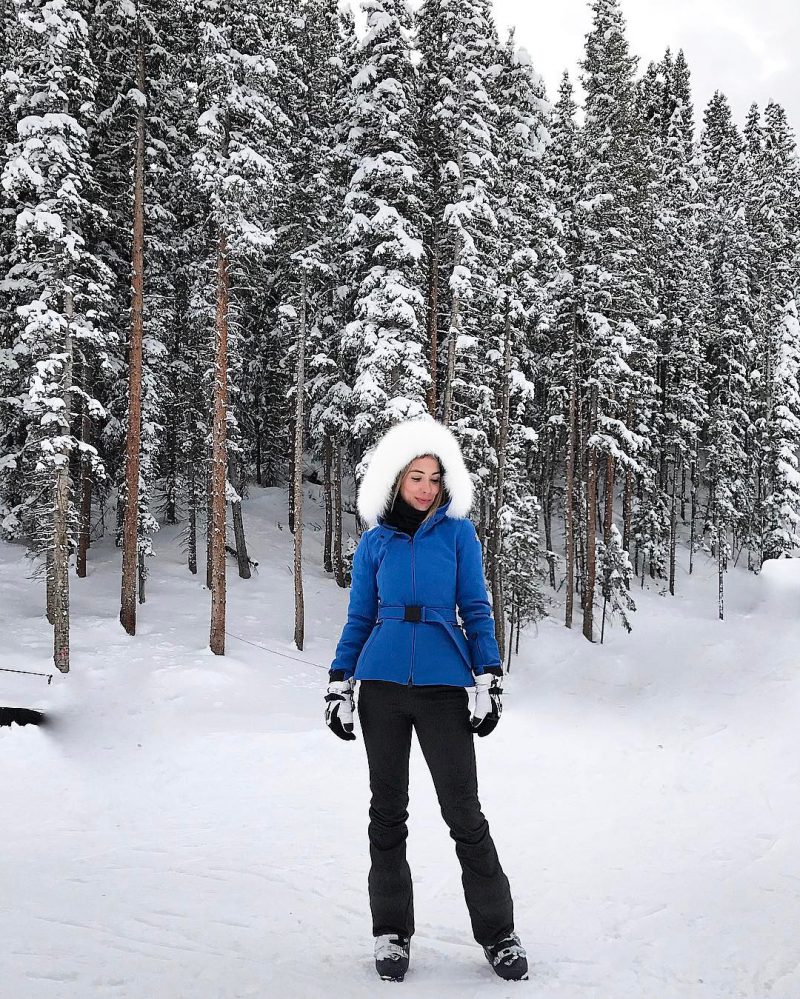 Bright Blue Ski Jacket and Black Snow Boots — Snow Boots Outfits