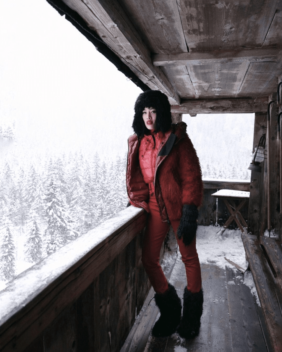Red Ensemble with Fur-Trimmed Snow Boots — Snow Boots Outfits