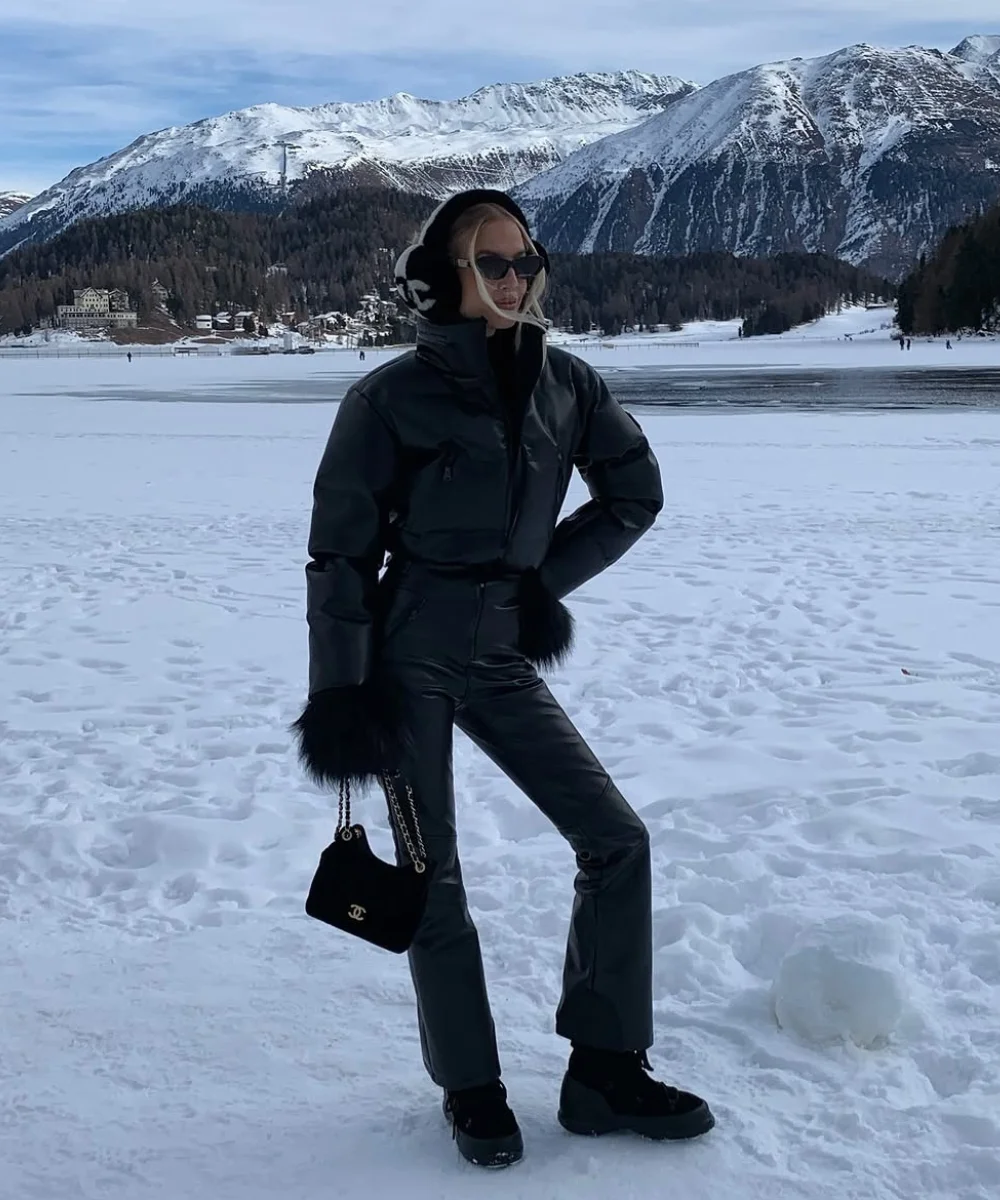 Monochromatic Black Leather Outfit with Snow Boots — Snow Boots Outfits