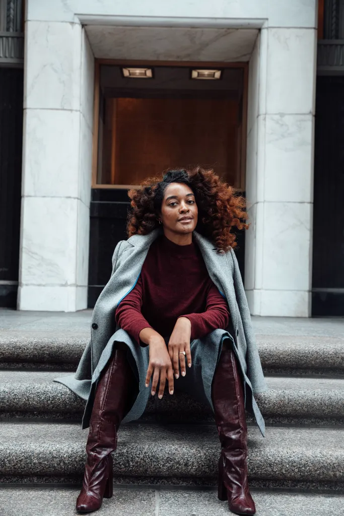 Burgundy Knee-High Boots with Wool Coat — Snow Boots Outfits