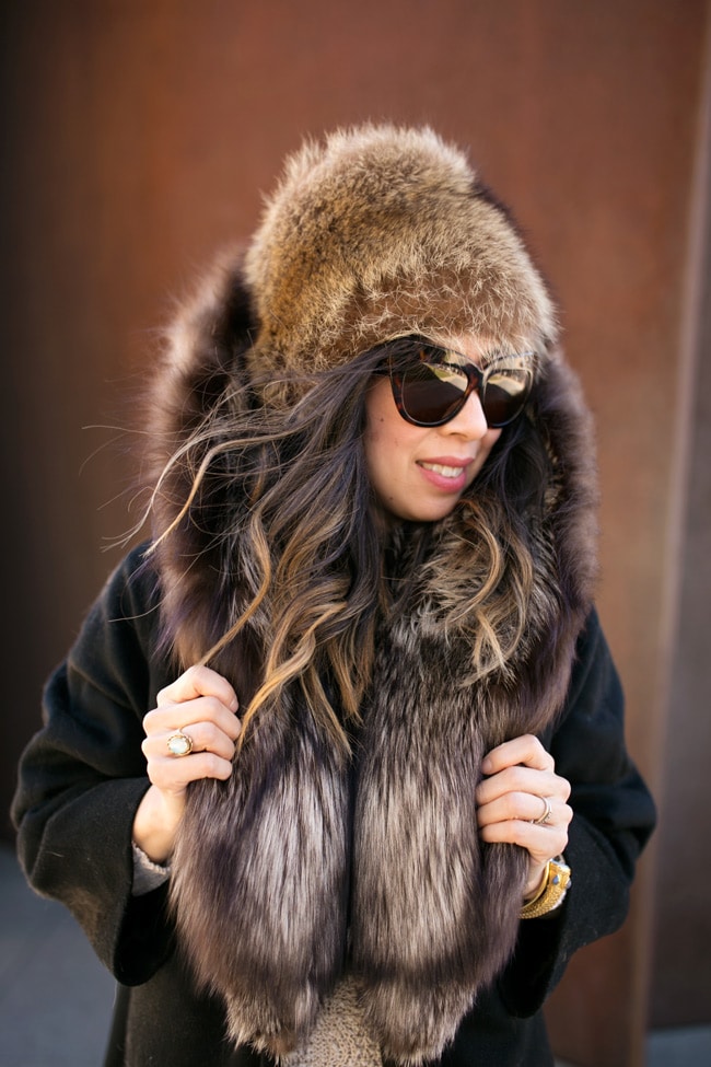 Brown Fur Hat and Trim with Sunglasses — Fur Hat Outfits