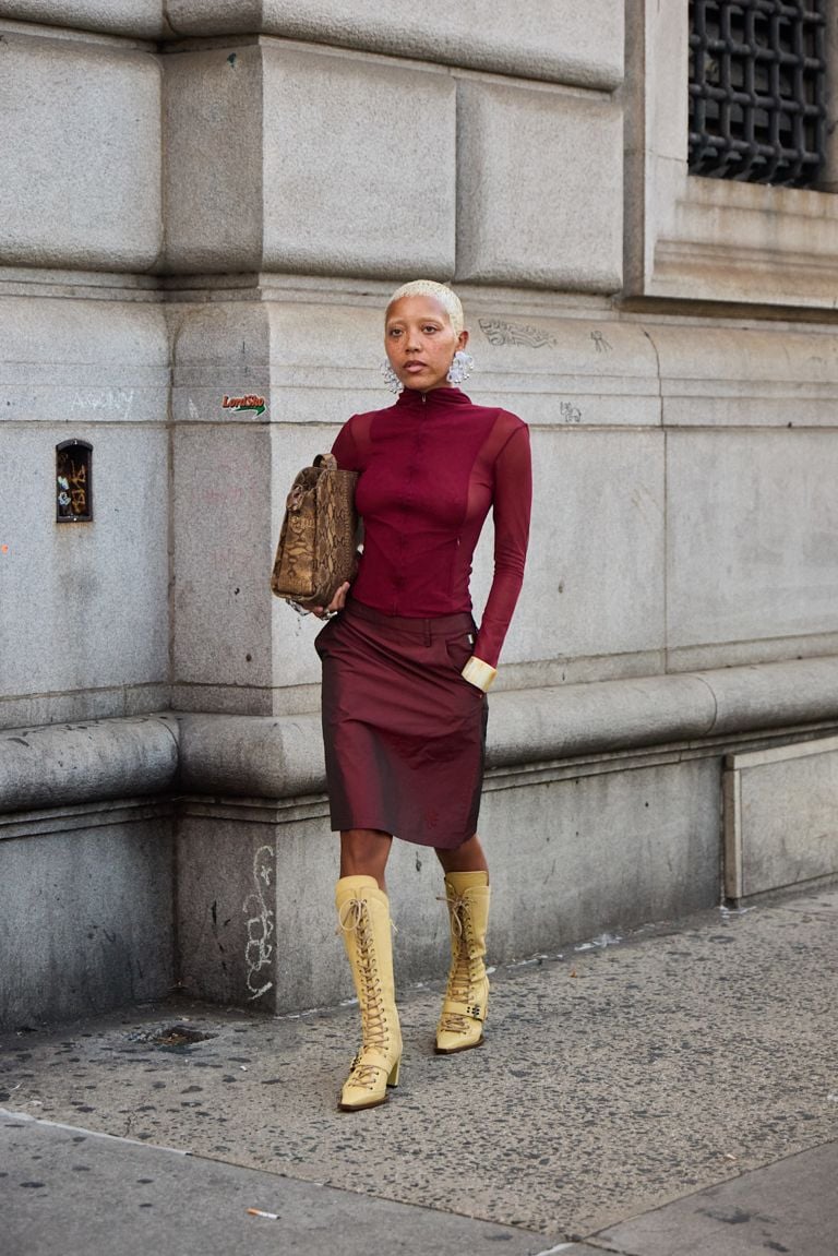 Textured Burgundy Mesh Top with Satin Pencil Skirt — Burgundy Outfits